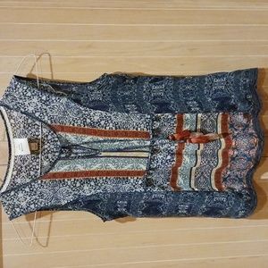 Knox Rose Multicolor Boho Sleeveless Blouse - Navy, Rust, Teal